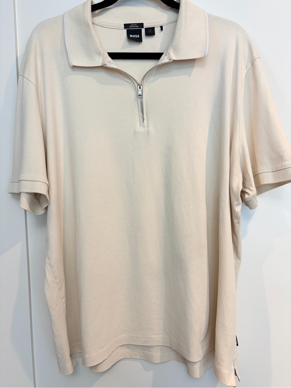 BOSS Mercerized Cotton Quarter Zip Polo Shirt 3XL Slim Fit Luxury Casual